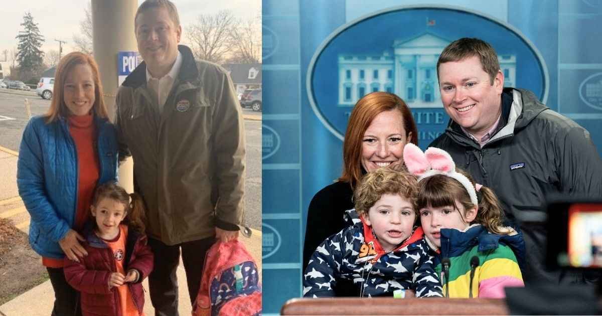 Inside Genevieve with her parents Jen Psaki and Gregory Mecher.