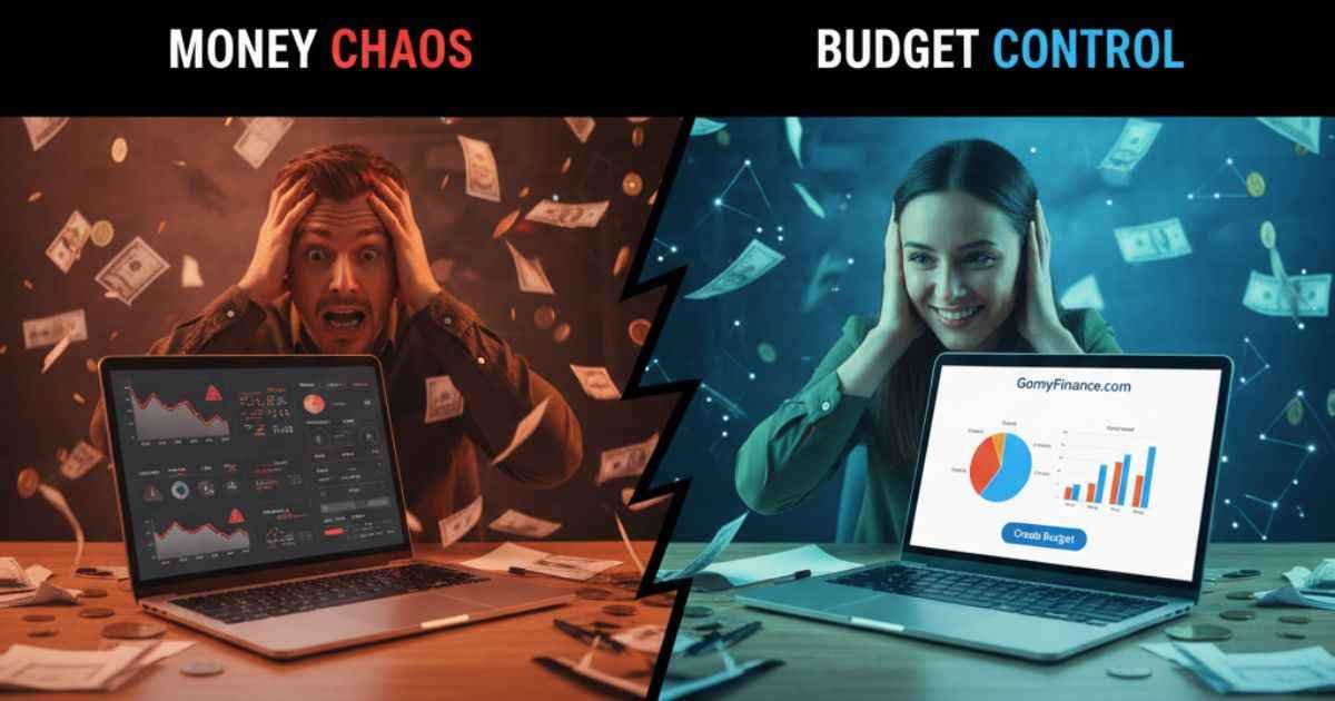 Money chaos vs budget control using GomyFinance.com Create Budget.