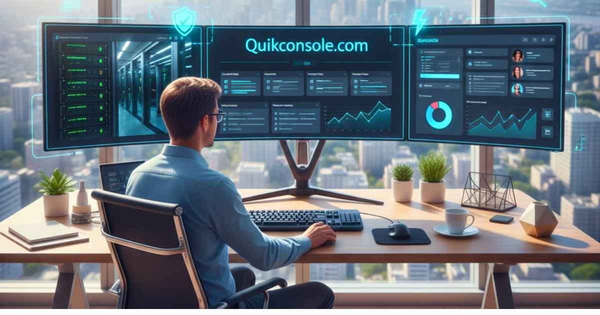 Person using Quikconsole Com digital console to manage work and tasks.